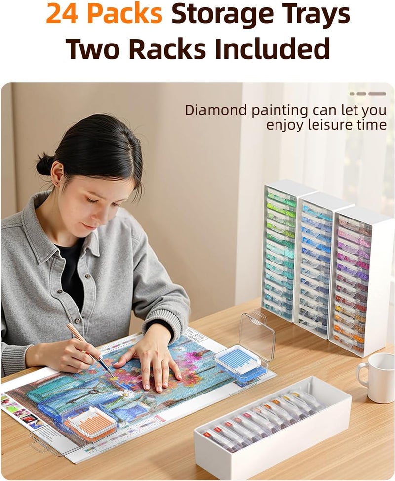 Redtwo 24pcs Diamond Painting Storage Containers Trays with Double Layers, 3-in-1 Diamond Painting Trays with Lids, Diamond Art Accessories, Diamond Art Drills Storage & Line-Up - Image 2